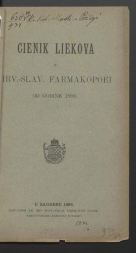 Cienik liekova k Hrv.-slav. farmakopoei od godine 1888. 