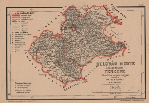 Belovár Megye   : közigazgatási térképe  / rajzolta Hátsek Ignácz.