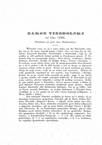 Zakon vinodolski od leta 1280. /(priobćen od prof. Ant. Mažuranića)