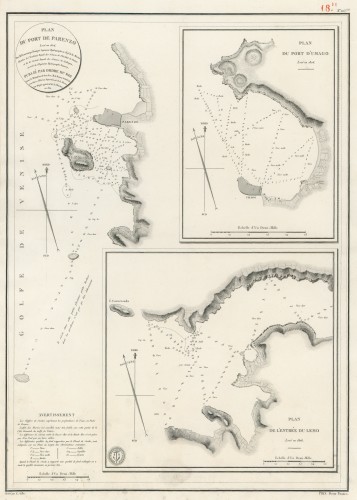 Plan du port de Parenzo. Plan du port d'Umago. Plan de l'entrée du Lemo   : levé en 1806  / par [Charles François] Beautemps-Beaupré ; assisté [Pierre] Daussy ; gravé par E. [Etienne] Collin.