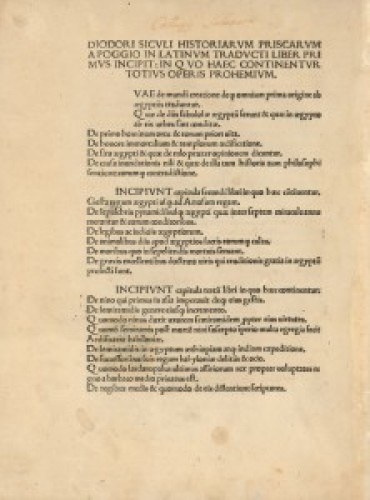 [Bibliothecae historicae liber VI. Trad. Johannis Francisci Poggi Bracciolini. Add. Cornelius Tacitus: Germania]. 