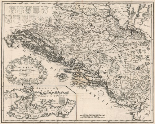 Dalmatia et regiones adjacentes, Croatia, Bosnia, Slavonia, Servia, Albania, accurate descriptae /