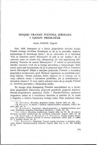 Senjski Transit svetoga Jerolima i njegov predložak   / Anica Nazor