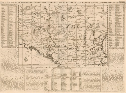 Carte ancienne et moderne des differents etats et pais situez au long du Danube   : pour servir a l'intelligence de l'histoire  / [Henri Abraham Châtelain].