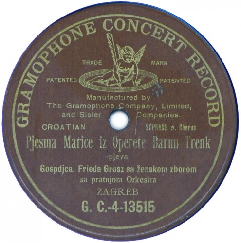 Pjesma Marice iz operete Barun Trenk  / [Srećko Albini] ; pjeva gospdjca [gospođica] Frieda Grosz sa ženskim zborom sa pratnjom orkestra