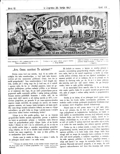 Gospodarski list : organ hrv.-slav. gospodarskoga družtva : 55,12(1907) / uredjuje u ime upravlj. odbora gospod. družtva Milan Krištof.