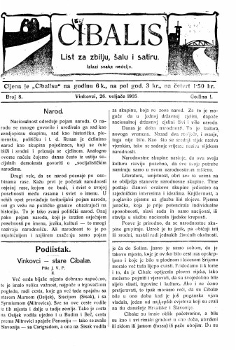 Cibalis : list za zbilju, šalu i satiru : 1,8(1905) / odgovorni urednik Anton Rott.