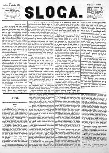 Sloga : 2,52(1871) / odgovorni urednik Stjepan Pavišić.