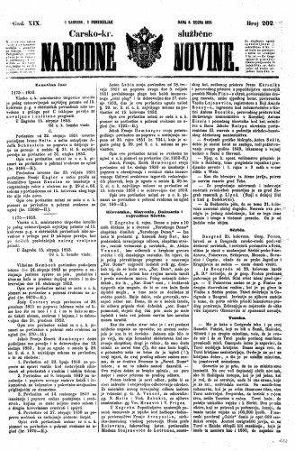 Carsko-kr. službene narodne novine : 19,202(1853) / učrednik Dr. Ljudevit Gaj.
