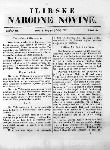 Ilirske narodne novine : 3,54(1837) / učrednik Ljudevit Gaj.