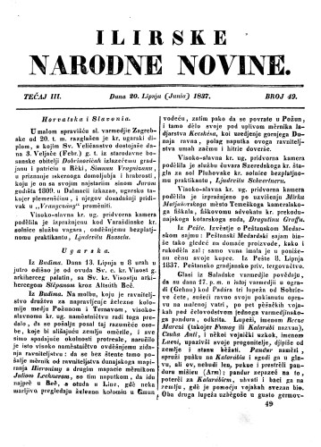 Ilirske narodne novine : 3,49(1837) / učrednik Ljudevit Gaj.