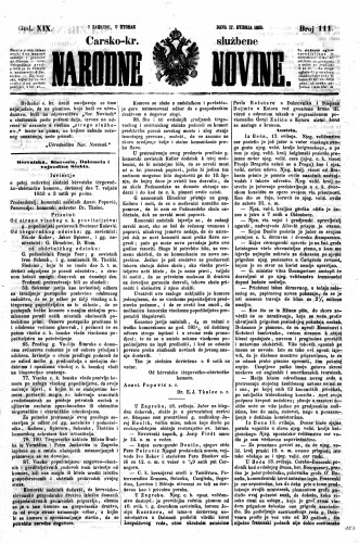 Carsko-kr. službene narodne novine : 19,111(1853) / učrednik Dr. Ljudevit Gaj.