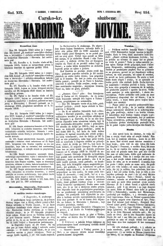 Carsko-kr. službene narodne novine : 19,254(1853) / učrednik Dr. Ljudevit Gaj.