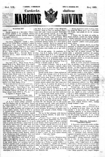 Carsko-kr. službene narodne novine : 19,260(1853) / učrednik Dr. Ljudevit Gaj.