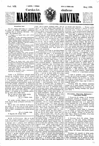 Carsko-kr. službene narodne novine : 19,122(1853) / učrednik Dr. Ljudevit Gaj.