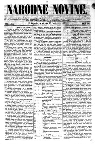 Narodne novine : 29,192(1863) / odgovorni urednik Ljudevit Gaj.