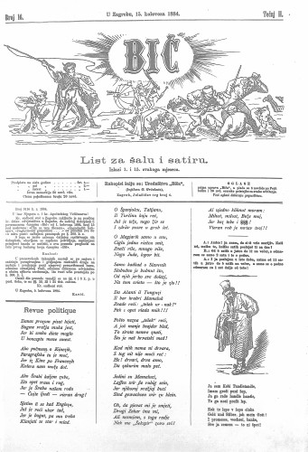 Bič : list za šalu i satiru : 2,16(1884) / [odgovorni urednik Gavro Grünhut].