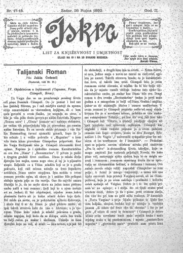 Iskra : list za književnost i umjetnost : 2,17-18(1892) / odgovorni urednik Nikola Šimić.