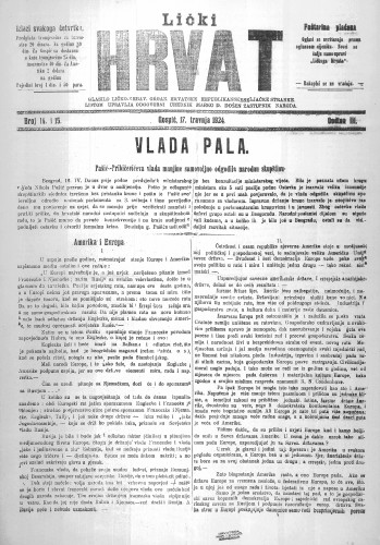 Lički Hrvat : 3,14-15(1924) : glasilo ličko-krbav. : organ Hrvatske republikanske seljačke stranke / odgovorni urednik: Marko D. Došen.