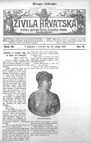 Živila Hrvatska : pučke novine čiste stranke prava : 3,6(1900) / odgovorni urednik Josip Zoček.