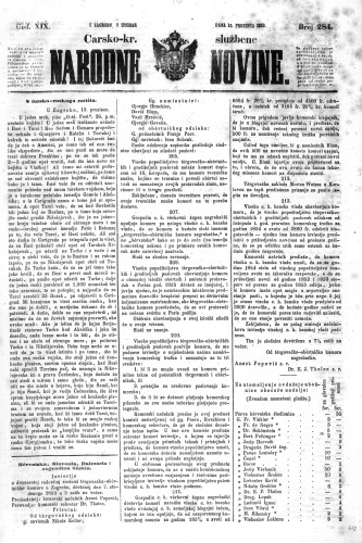 Carsko-kr. službene narodne novine : 19,284(1853) / učrednik Dr. Ljudevit Gaj.