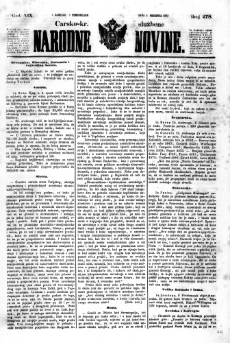 Carsko-kr. službene narodne novine : 19,278(1853) / učrednik Dr. Ljudevit Gaj.