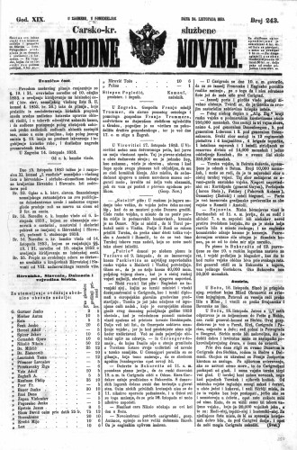 Carsko-kr. službene narodne novine : 19,243(1853) / učrednik Dr. Ljudevit Gaj.