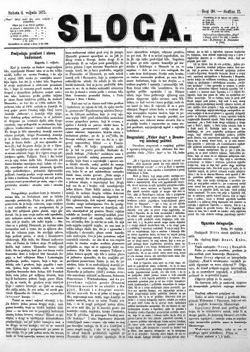 Sloga : 2,28(1871) / odgovorni urednik Stjepan Pavišić.
