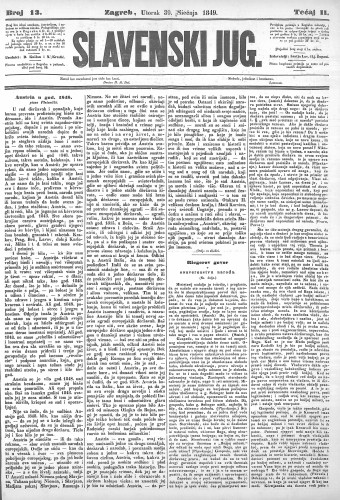 Slavenski Jug : 2,13(1849) / urednici: D. Kušlan i N. Krestić.