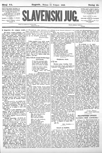 Slavenski Jug : 2,21(1849) / urednici: D. Kušlan i N. Krestić.