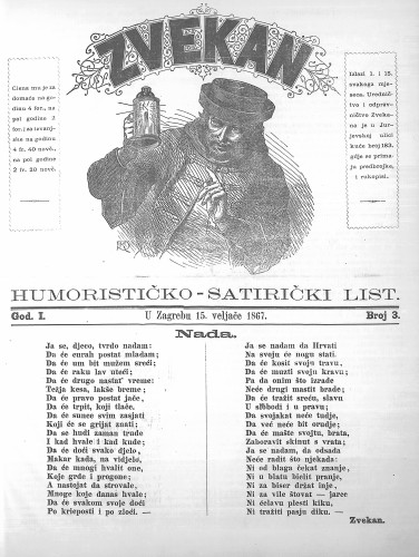Zvekan : humorističko-satirički list : 1,3(1867) / [odgovorni urednik Marko Manasteriotti].