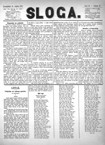 Sloga : 2,35(1871) / odgovorni urednik Stjepan Pavišić.