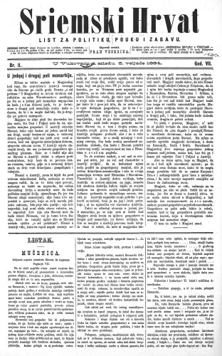 Sriemski Hrvat : list za politiku, pouku i zabavu : 7,11(1884) / odgovorni urednik Fran Večerina.