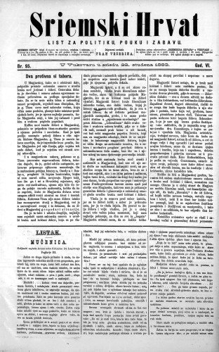 Sriemski Hrvat : list za politiku, pouku i zabavu : 6,95(1883) / odgovorni urednik Fran Večerina.