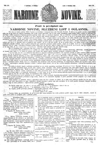 Narodne novine : 16,278(1850) / učrednik Ljudevit Gaj.