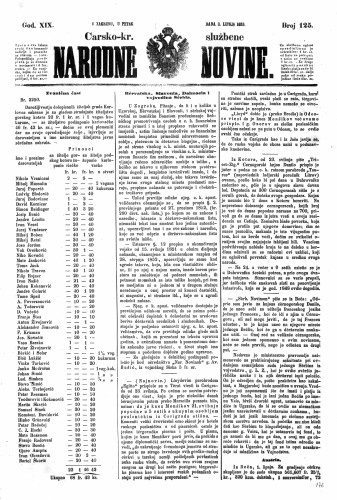 Carsko-kr. službene narodne novine : 19,125(1853) / učrednik Dr. Ljudevit Gaj.
