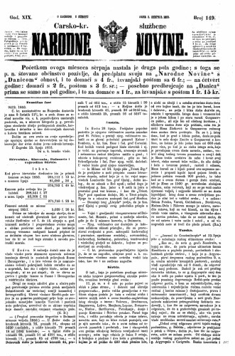 Carsko-kr. službene narodne novine : 19,149(1853) / učrednik Dr. Ljudevit Gaj.