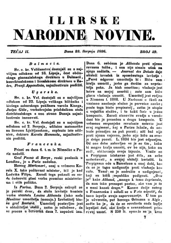Ilirske narodne novine : 2,59(1836) / redaktor Ljudevit Gay.