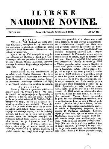 Ilirske narodne novine : 3,13(1837) / učrednik Ljudevit Gaj.