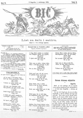 Bič : list za šalu i satiru : 2,21(1884) / [odgovorni urednik Gavro Grünhut].