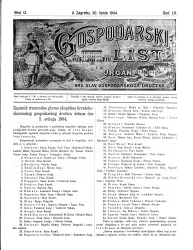 Gospodarski list : organ hrv. slav. gospodarskoga družtva : 52,12(1904) / uredjuje u ime upravlj. odbora gospod. družtva tajnik družtva Fran Kuralt.