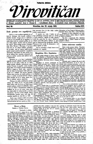 Virovitičan : list za politiku, javni i društveni život : 25,33(1923) / odgovorni urednik Ivan Dobravec-Plevnik.