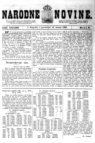 Narodne novine : 28,9(1862) / odgovorni urednik Dimitrije Demeter.