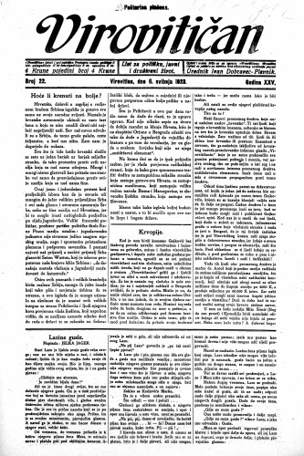 Virovitičan : list za politiku, javni i društveni život : 25,22(1923) / odgovorni urednik Ivan Dobravec-Plevnik.