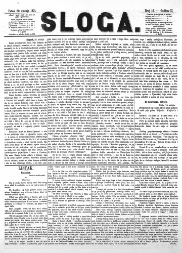 Sloga : 2,16(1871) / odgovorni urednik Stjepan Pavišić.