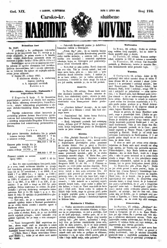 Carsko-kr. službene narodne novine : 19,124(1853) / učrednik Dr. Ljudevit Gaj.