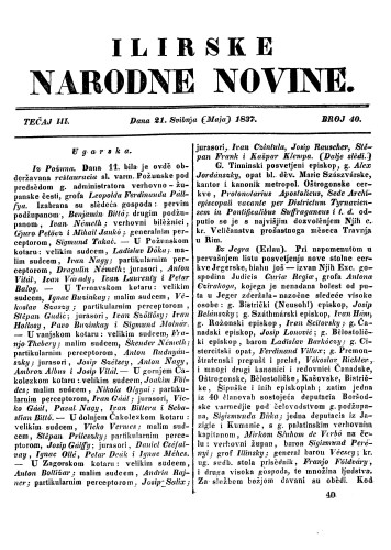 Ilirske narodne novine : 3,40(1837) / učrednik Ljudevit Gaj.