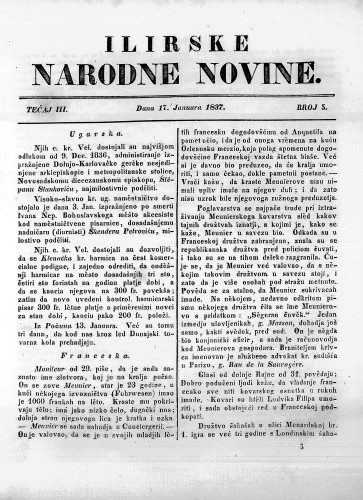 Ilirske narodne novine : 3,5(1837) / učrednik Ljudevit Gaj.