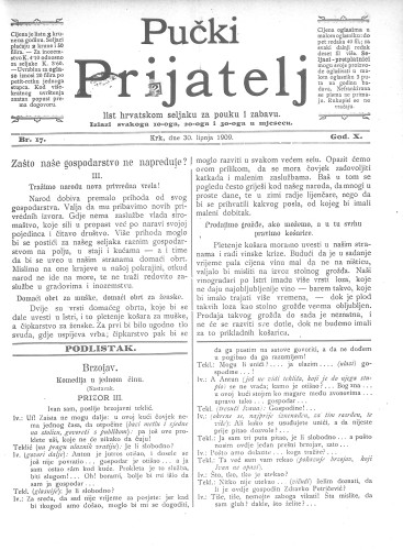 Pučki prijatelj : list hrvatskom seljaku za pouku i zabavu : 10,17(1909) / za uredništvo odgovara Miho Brusić.