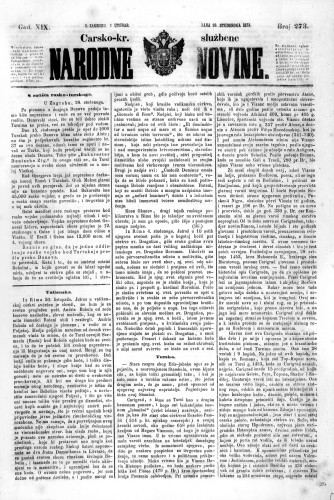 Carsko-kr. službene narodne novine : 19,273(1853) / učrednik Dr. Ljudevit Gaj.